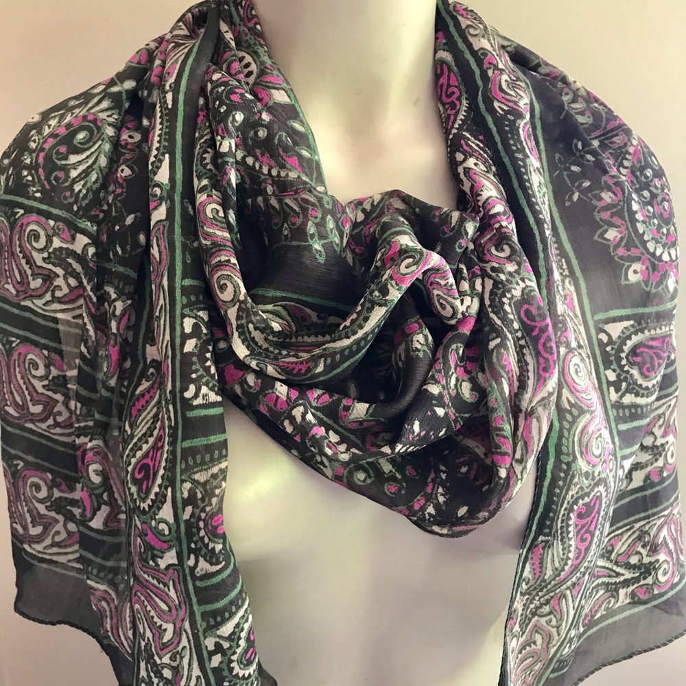 HAND PRINTED long silk scarf, paisley wrap